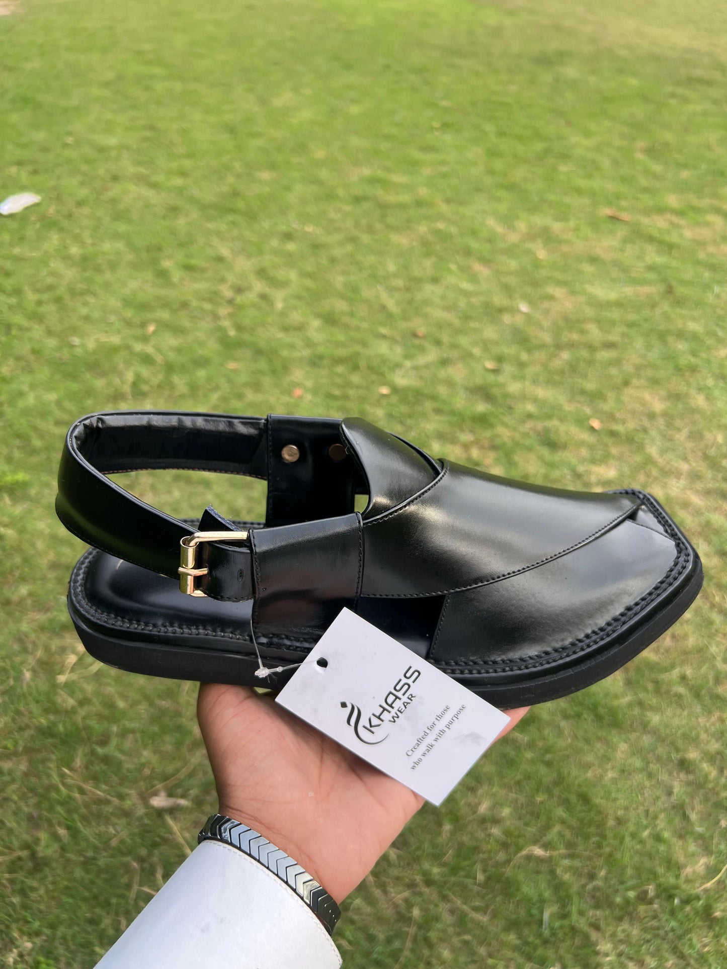 KHASS Noir Black Shine Soft Peshawari Chappal