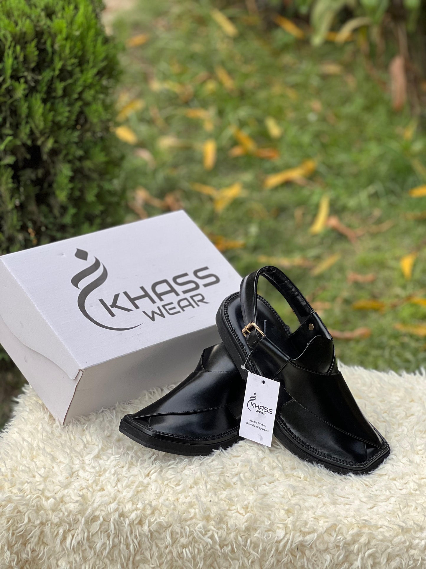 KHASS Noir Black Shine Soft Peshawari Chappal